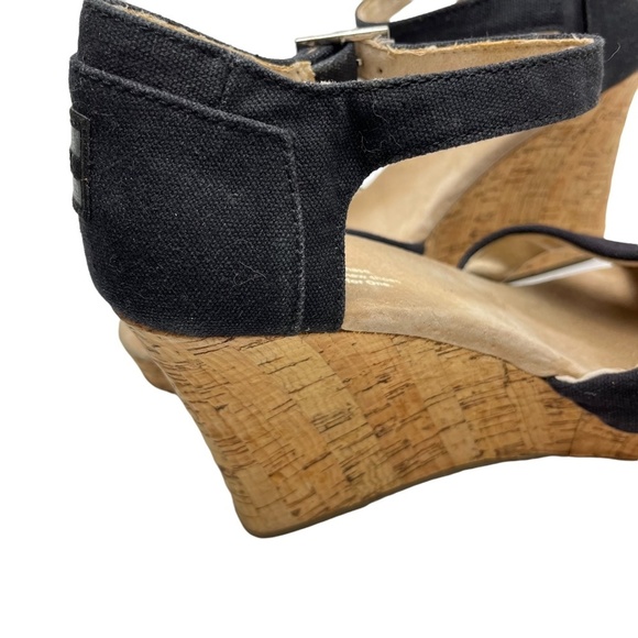TOMS Cork Wedge Ankle Strap Platform Sandals High Heels Criss Cross Shoes sz 10 - Picture 13 of 16